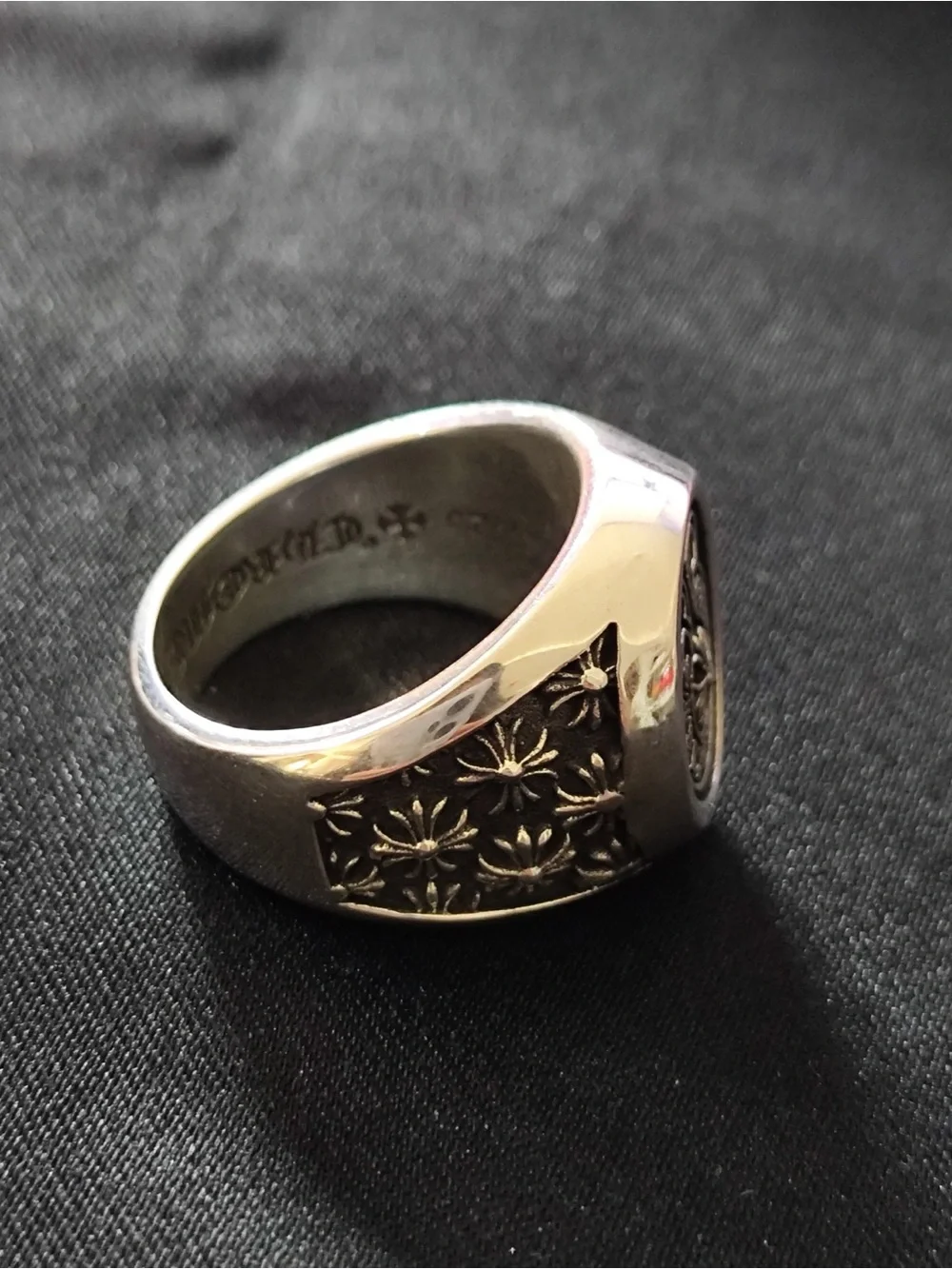 Chrome Hearts Silver Signet Ring with Floral Crest